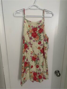 Old Navy Cream Mini Dress with Red Floral Print